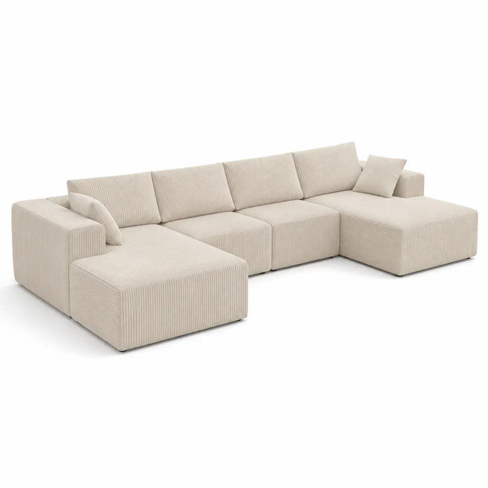 Canapé d'angle modulaire en tissu côtelé Beige