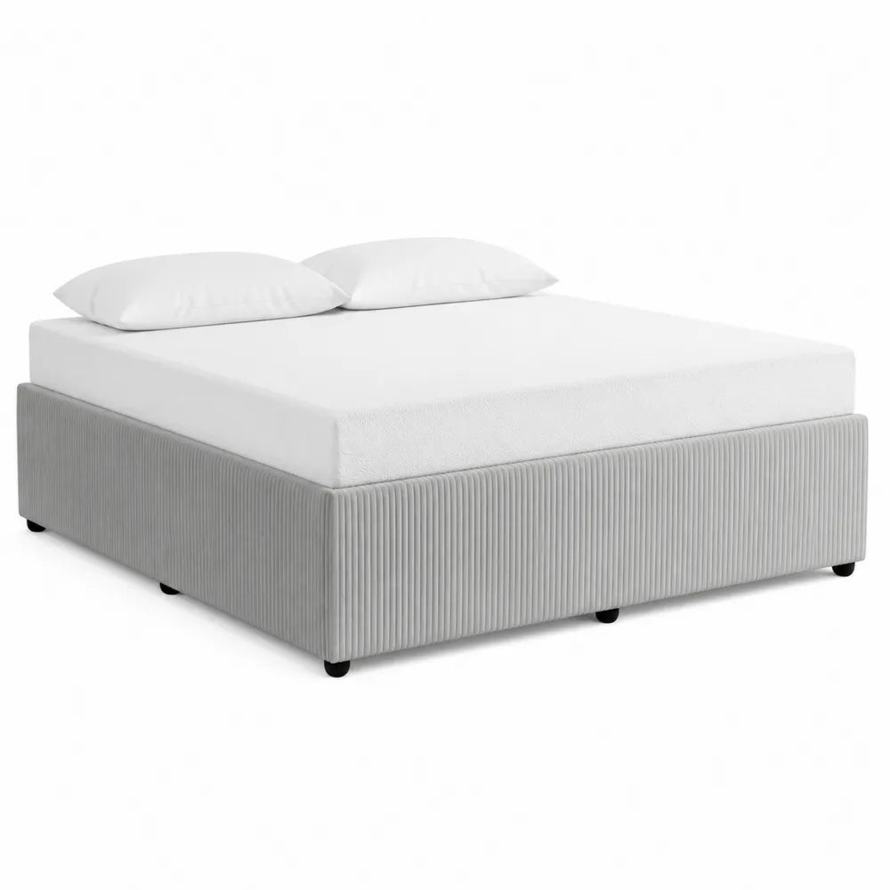 Lit double en velours gris avec matelas en mousse