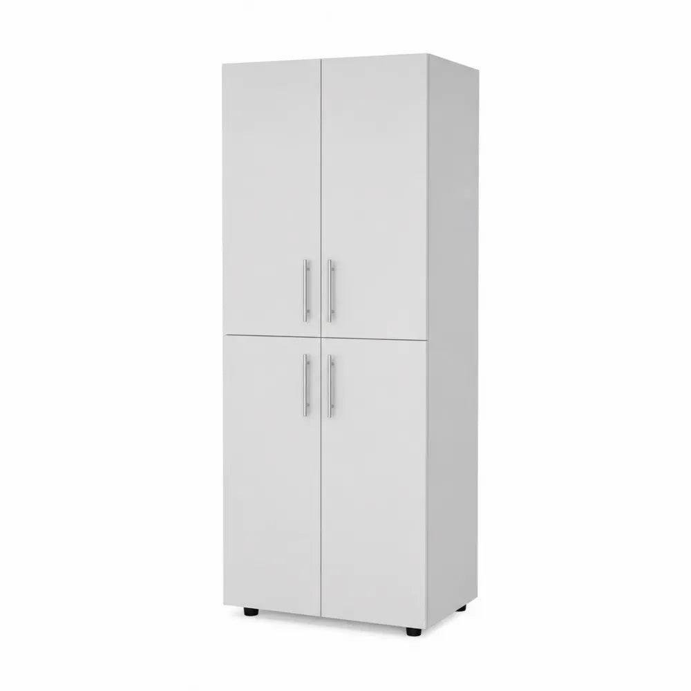 Armoire en bois MDF blanc avec poignées métalliques, 180x64x33 cm