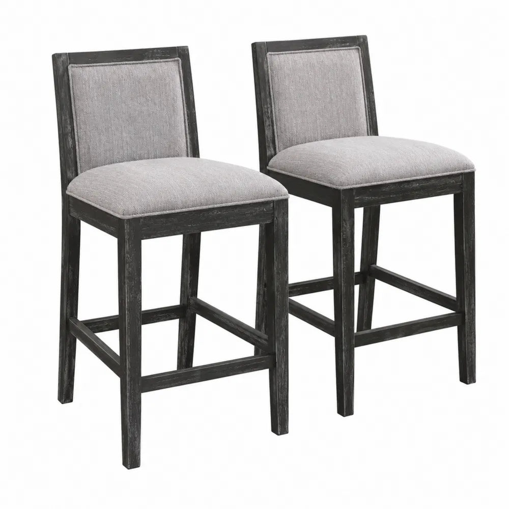 Lot de 2 Tabourets de Bar en Bois et Tissu Gris