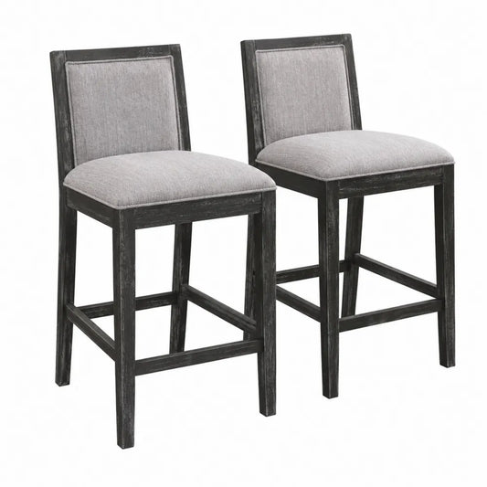 Lot de 2 Tabourets de Bar en Bois et Tissu Gris