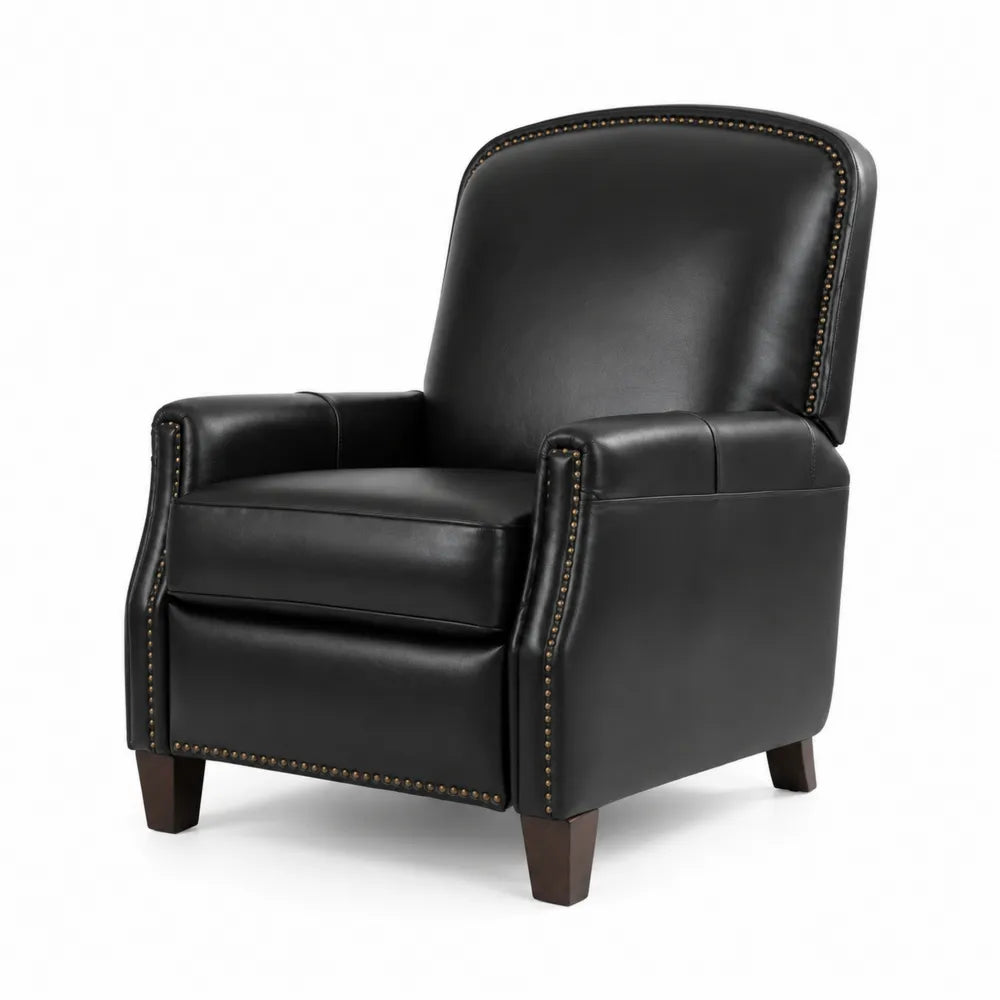 Fauteuil inclinable en cuir noir avec pieds en bois