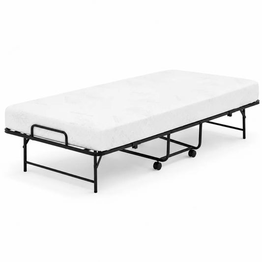 Lit pliant avec matelas en mousse 90x190 cm Noir et Blanc