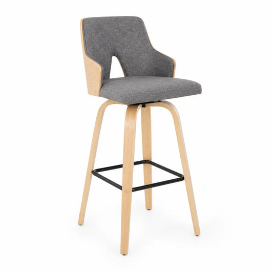 Tabouret de bar pivotant en tissu et contreplaqué Gris