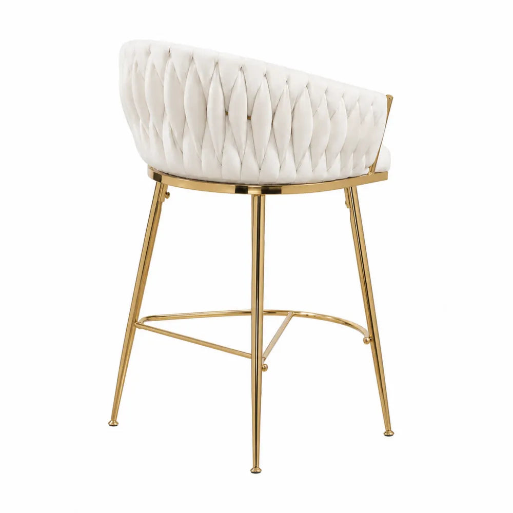 Tabouret de bar en velours blanc et métal doré