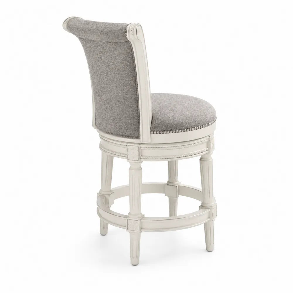 Tabouret de bar en bois et tissu polyester gris, hauteur 110 cm