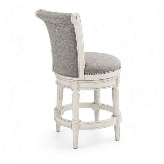 Tabouret de bar en bois et tissu polyester gris, hauteur 110 cm