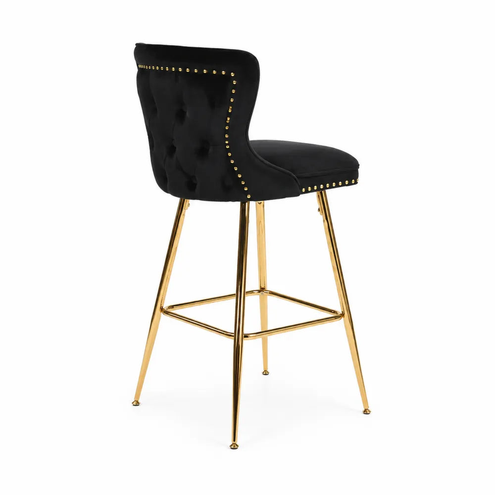 Chaise de bar en velours noir et métal doré