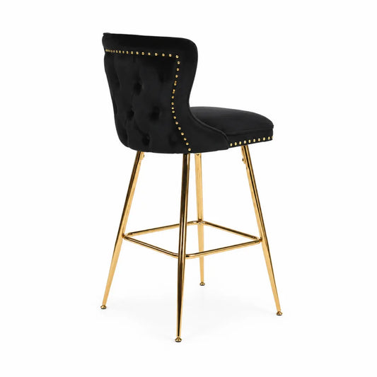 Chaise de bar en velours noir et métal doré
