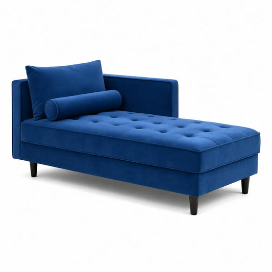 Méridienne en velours bleu avec coussins, 180x75x85 cm
