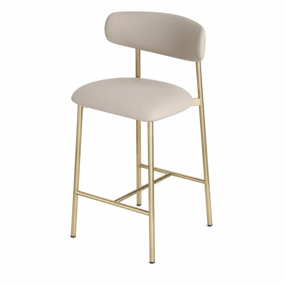 Tabouret de bar en cuir synthétique et métal beige 75 cm
