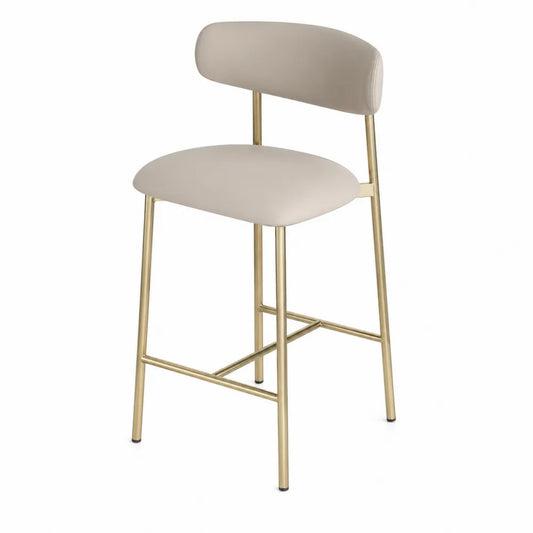 Tabouret de bar en cuir synthétique et métal beige 75 cm