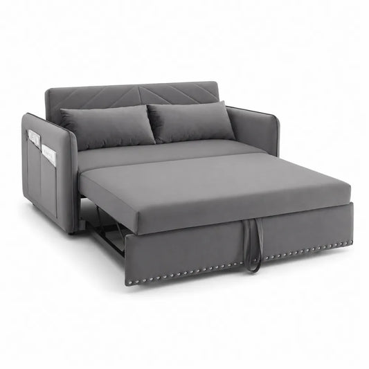Canapé-lit convertible en tissu et bois Gris 200x150 cm