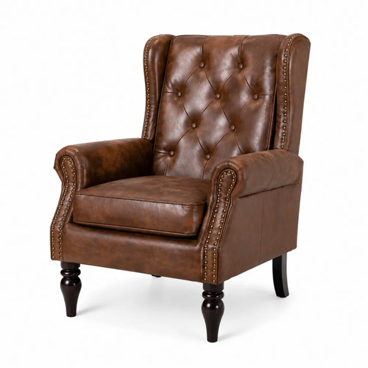 Fauteuil en cuir synthétique avec pieds en bois