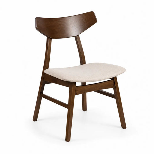 Chaise en bois avec assise en tissu beige