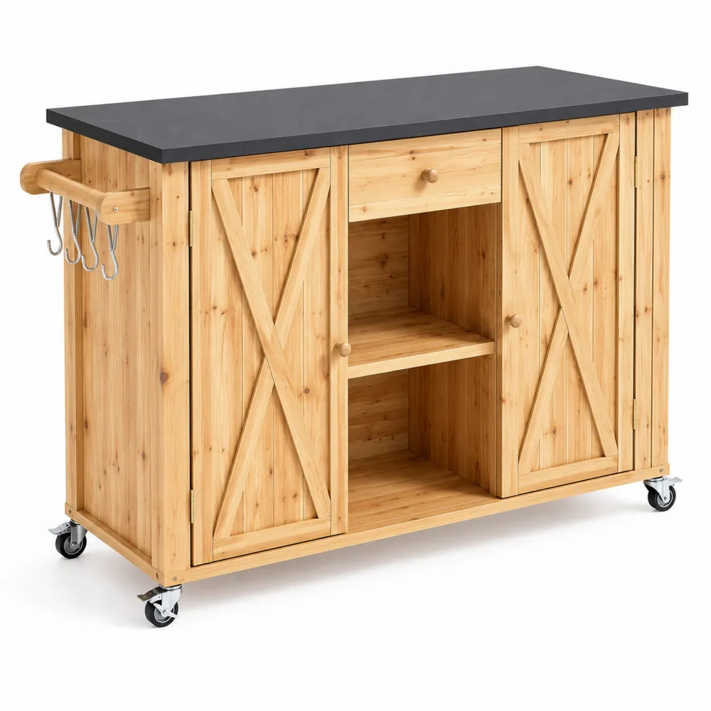 Chariot de cuisine en bambou avec plateau MDF noir